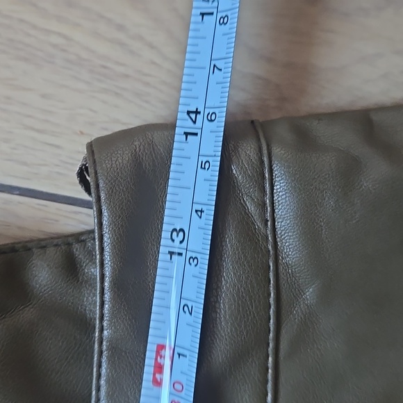 Zara Faux Leather Long Jumpsuit in Khaki With Front Gold Snap Button Sz S - Picture 9 of 11